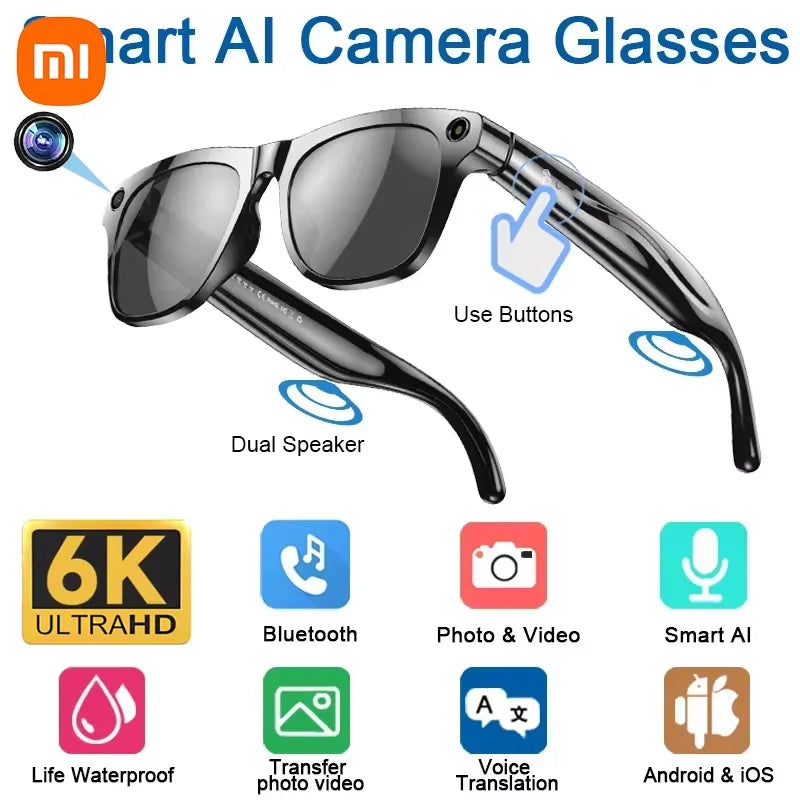 Xiaomi Lunettes Intelligentes 6K HD AI 100MP Caméra Bluetooth Appel 260mAh Batterie Assistant Vocal Chat GPT Hommes Femmes