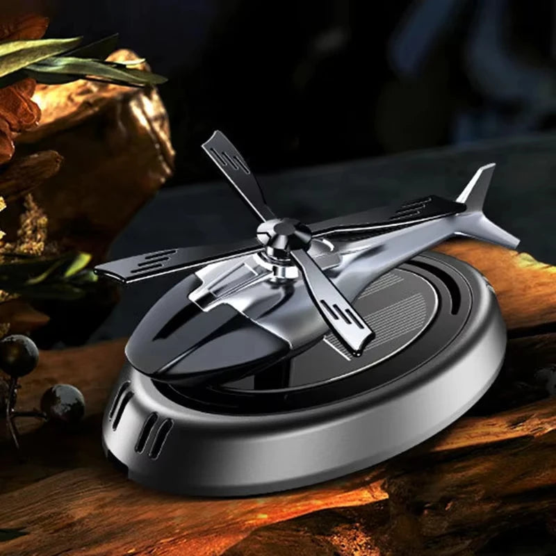 Solar Aircraft Car Automatic Rotating Air Freshener Dashboard Camouflage Helicopter Perfume Decoration Remove Odor Aromatherapy