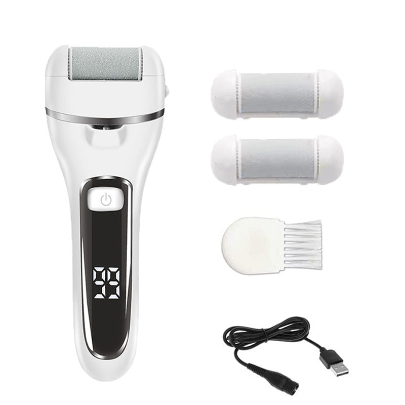 NNEDSZ White Rechargeable Electric Foot File Callus Remover with LED Display and USB Charging