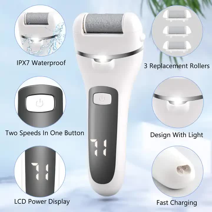 NNEDSZ White Rechargeable Electric Foot File Callus Remover with LED Display and USB Charging