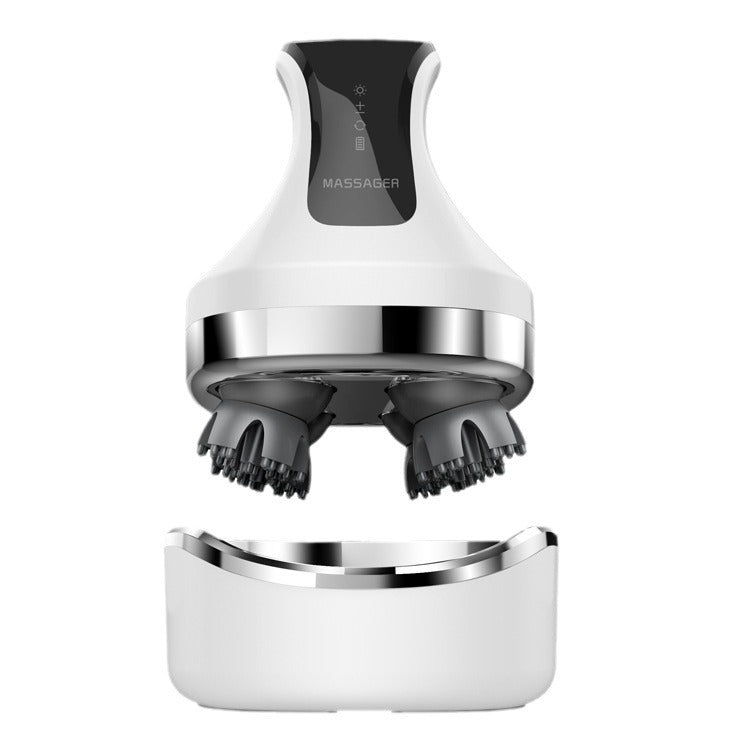 NNEDSZ White Rechargeable Electric Scalp Massager with Adjustable Speeds and LED Therapy