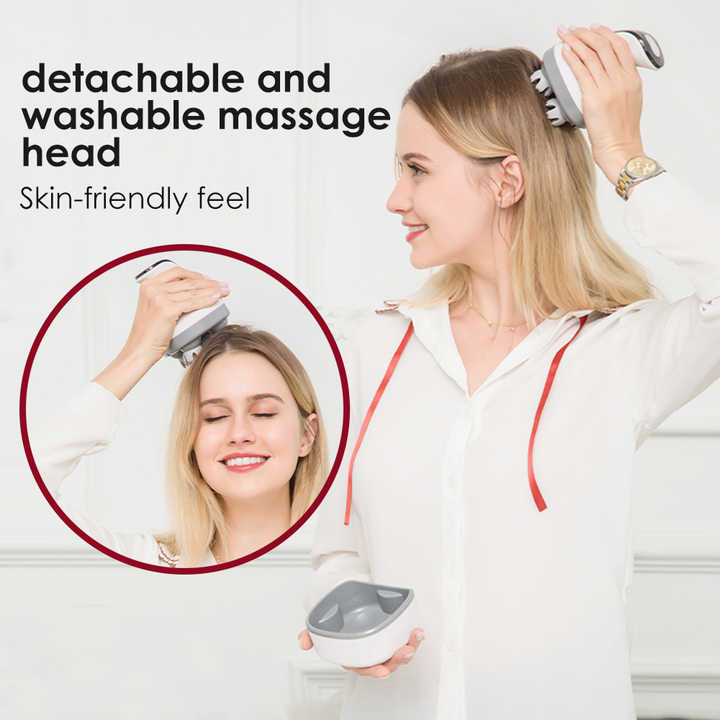 NNEDSZ White Rechargeable Electric Scalp Massager with Adjustable Speeds and LED Therapy
